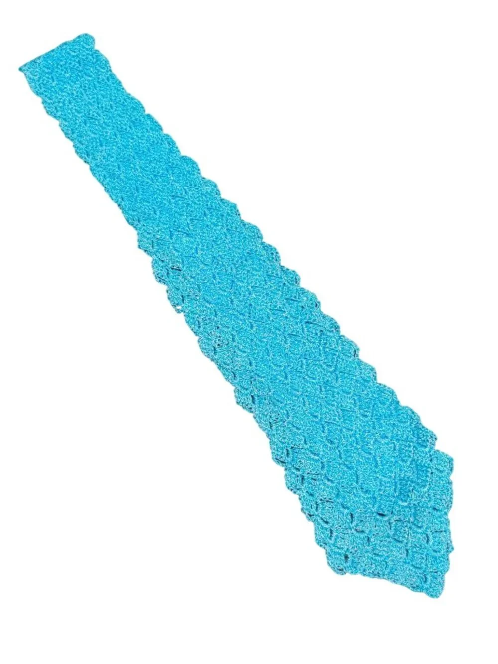 Handmade Crochet Necktie Light Blue Open Weave Textured Knit Vintage Style Tie
